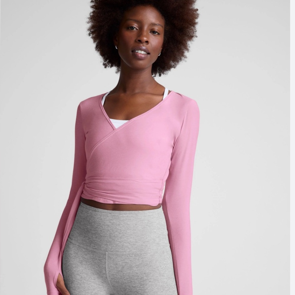 Beyond Yoga Featherweight Waist No Time Wrap Top - Pink Haze Heather